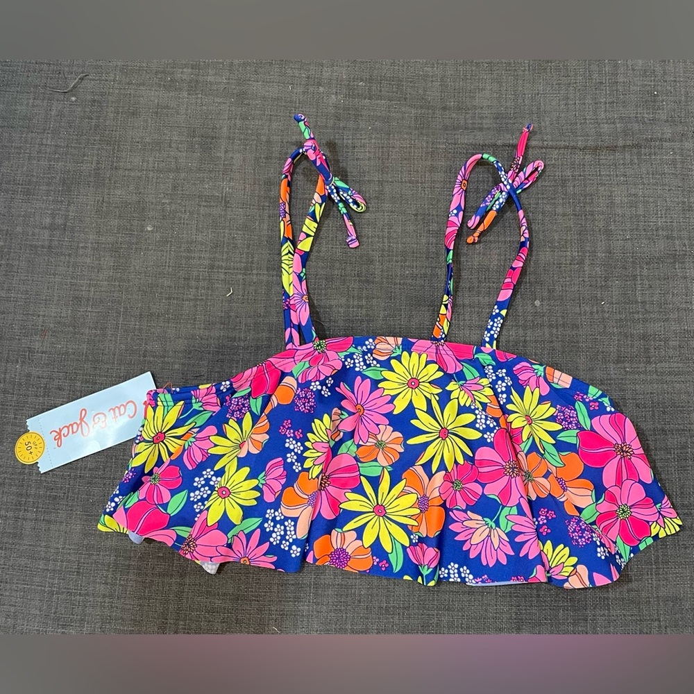 Girls Multi Color Swim Ruffle Top With Bows - Cat & Jack - XL/14